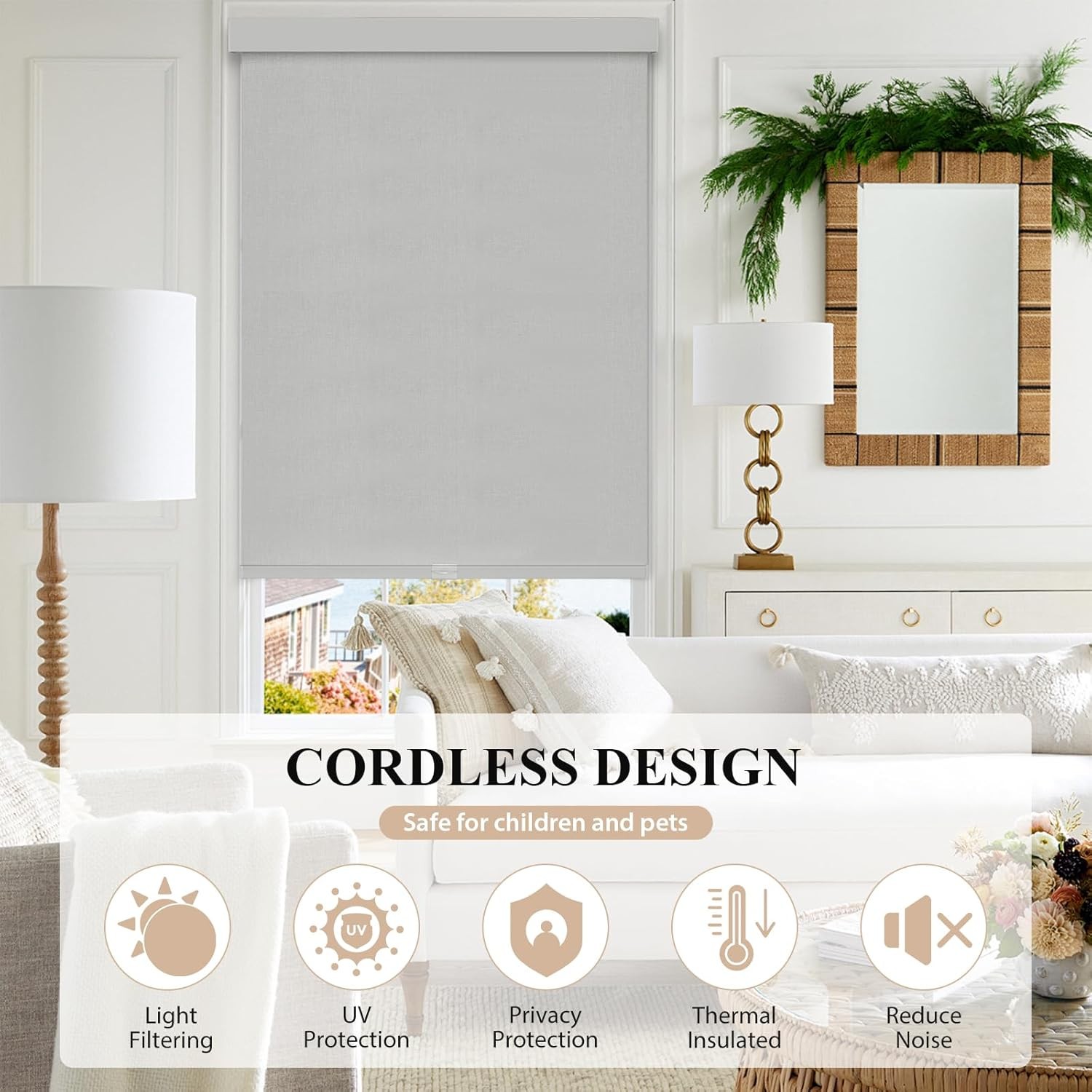 Blackout Roller Shades, Cordless Blinds with Valance, Window Shades for Home,