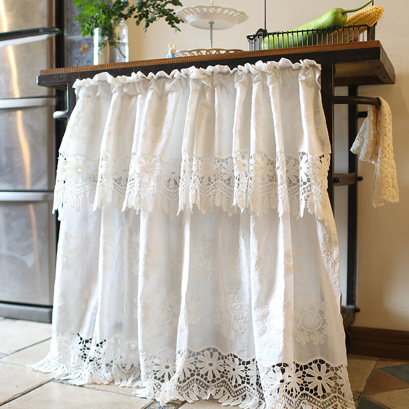 Lace Short Curtain Door Window Cabinet Home Embroidered Cotton White Height 85cm