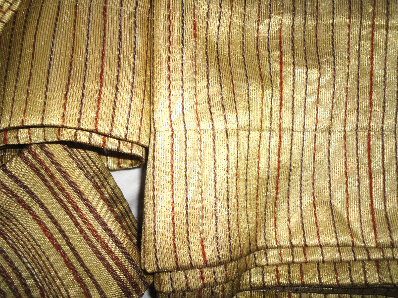CROSCILL GOLD RED MULTI STRIPE TEXTURED (2) LINED DRAPERY PANELS &TIEBACKS 40X86