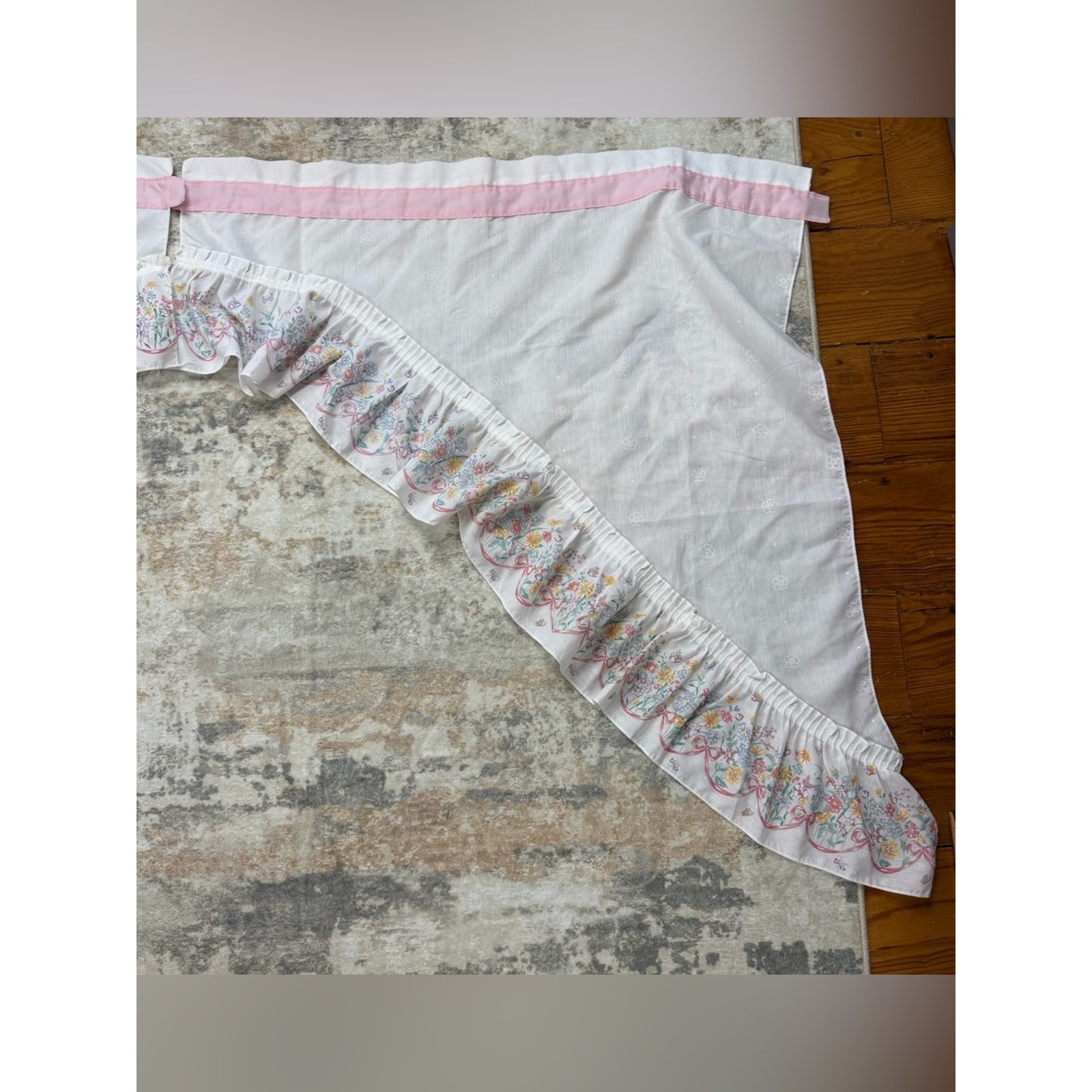 VTG Window Cafe Valance Shabby Chic Cottagecore Butterflies bows flowers