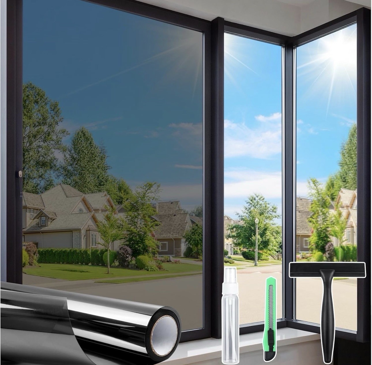 Homein One Way Privacy Window Film Tint Home Heat Black-Sliver 23.6″ x 78.7″