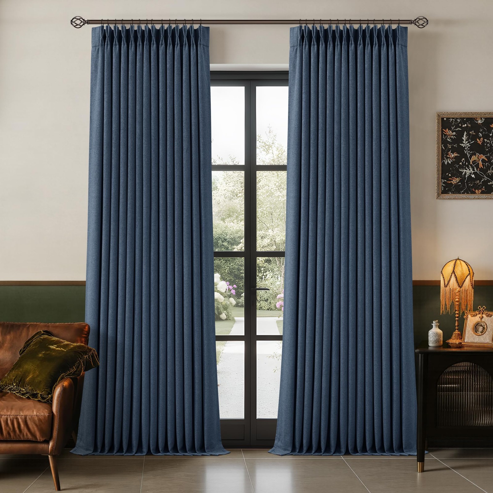 100 Inch Pinch Pleat Drapes Navy Blue Room Darkening Curtains 100 Inches Long…