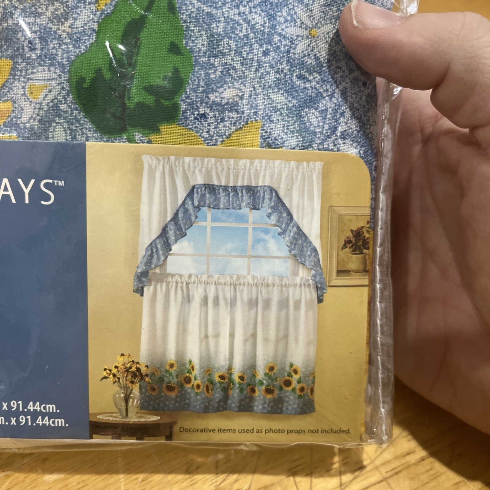 Mainstays Sunflower Blue Patch Tier & Swag Set Kitchen Vtg Curtains 60×36″