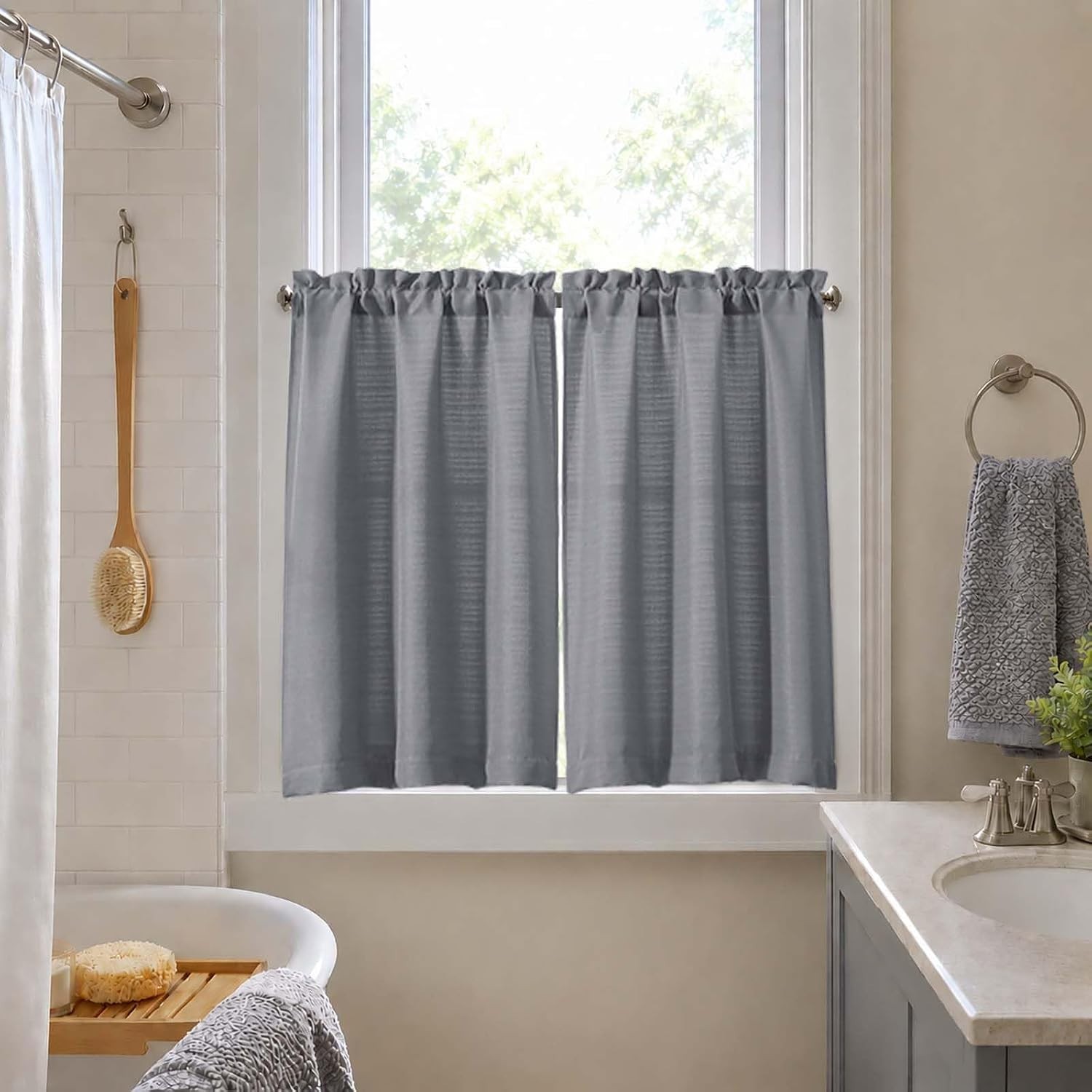2 Panels Dark Grey Kitchen Curtains, 30″W x 24″L Pack of 2, Light Filtering, …