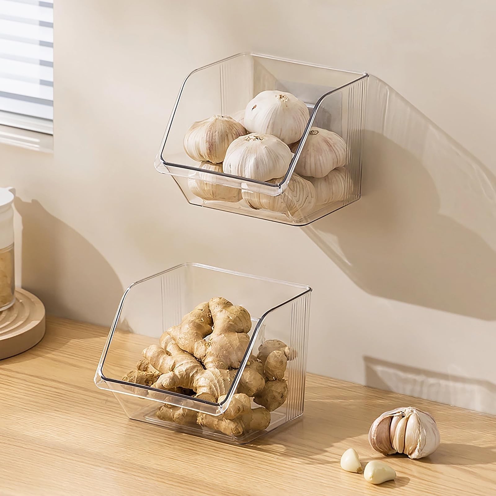 6-Pack Small Clear Storage Baskets, Adhesive Spice Rack Wall Mount for Counte…