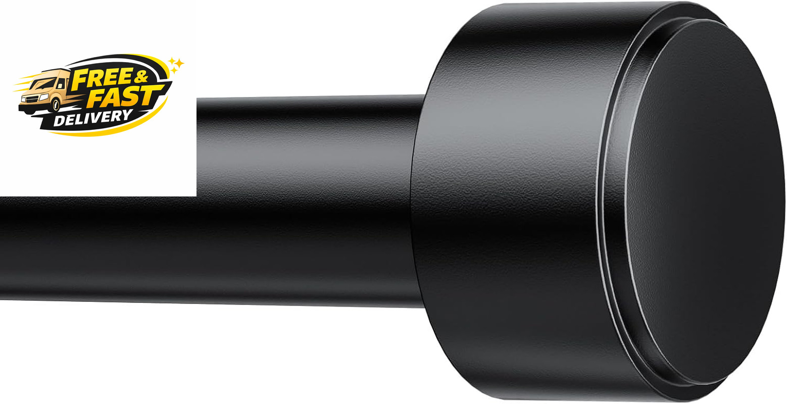 Curtain Rods for Windows 32-96 Inch, 1 Inch Adjustable Black Curtain Rod Set wit