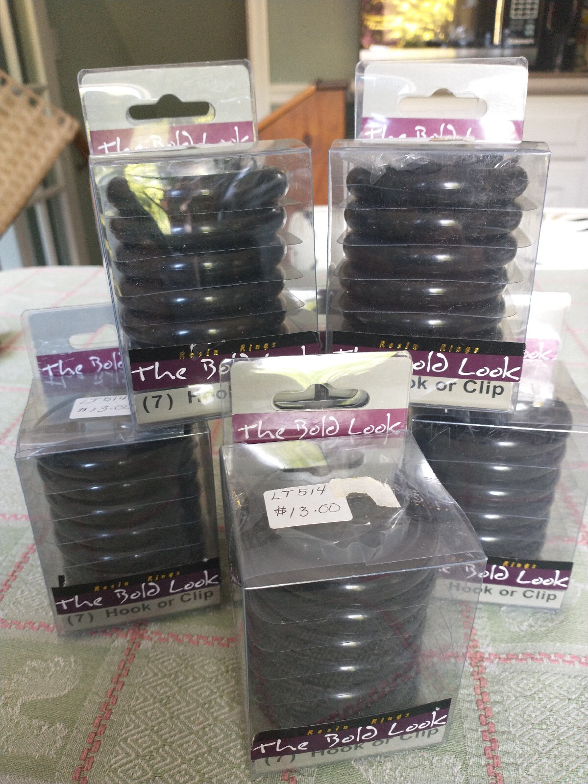 42 Vintage Resin Wood Look Dark Brown Curtain Rings with Clips Bold Look 1 1/4″