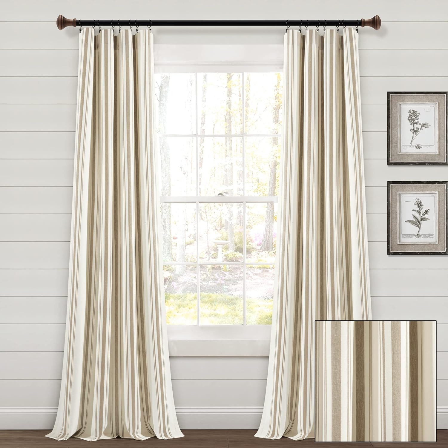 Eco-Friendly Farmhouse Stripe Cotton Curtain Panels, 42″x95″, Neutral Pair
