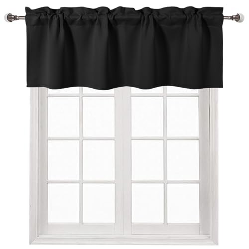 Valance for Windows Rod Pocket Tierout Valance 52″W x 18″L (Pack of 1) Black