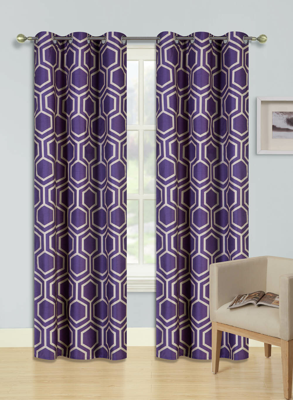1 SET GEOMETRIC/SOLID LINED BLACKOUT GROMMET WINDOW CURTAIN DRAPE MODERN DESIGN