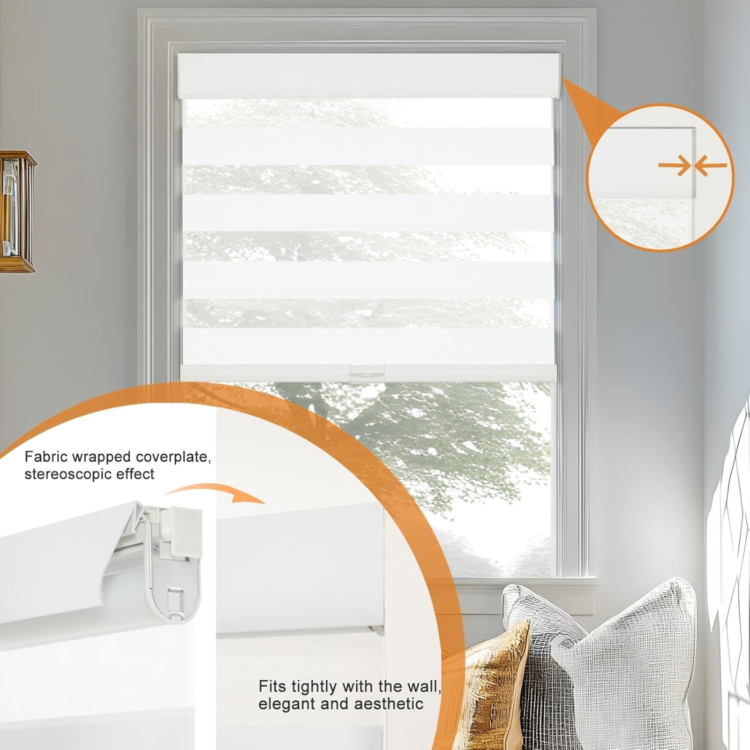 White METechs No-Drill Zebra Blinds – Dual Layer Light Filtering Cordless Shades