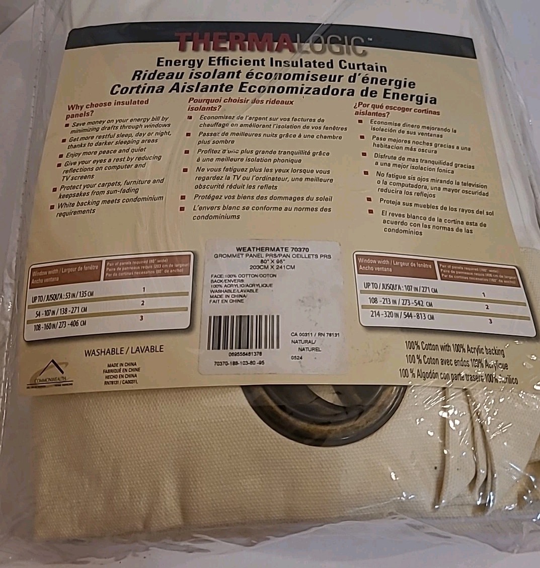 Commonwealth Thermalogic Weather Cotton Fabric Grommet Top Panel Pair 40″W x95″L