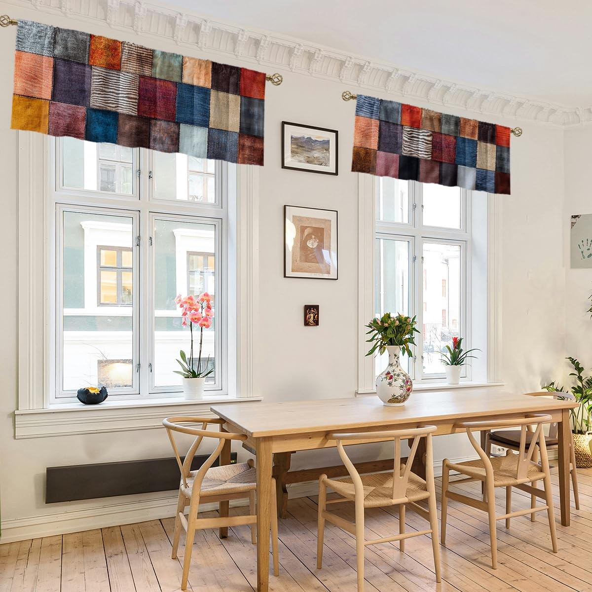Patchwork Boho Valance Curtain for Windows 2 Pack Patchwork Colorful Vintage …