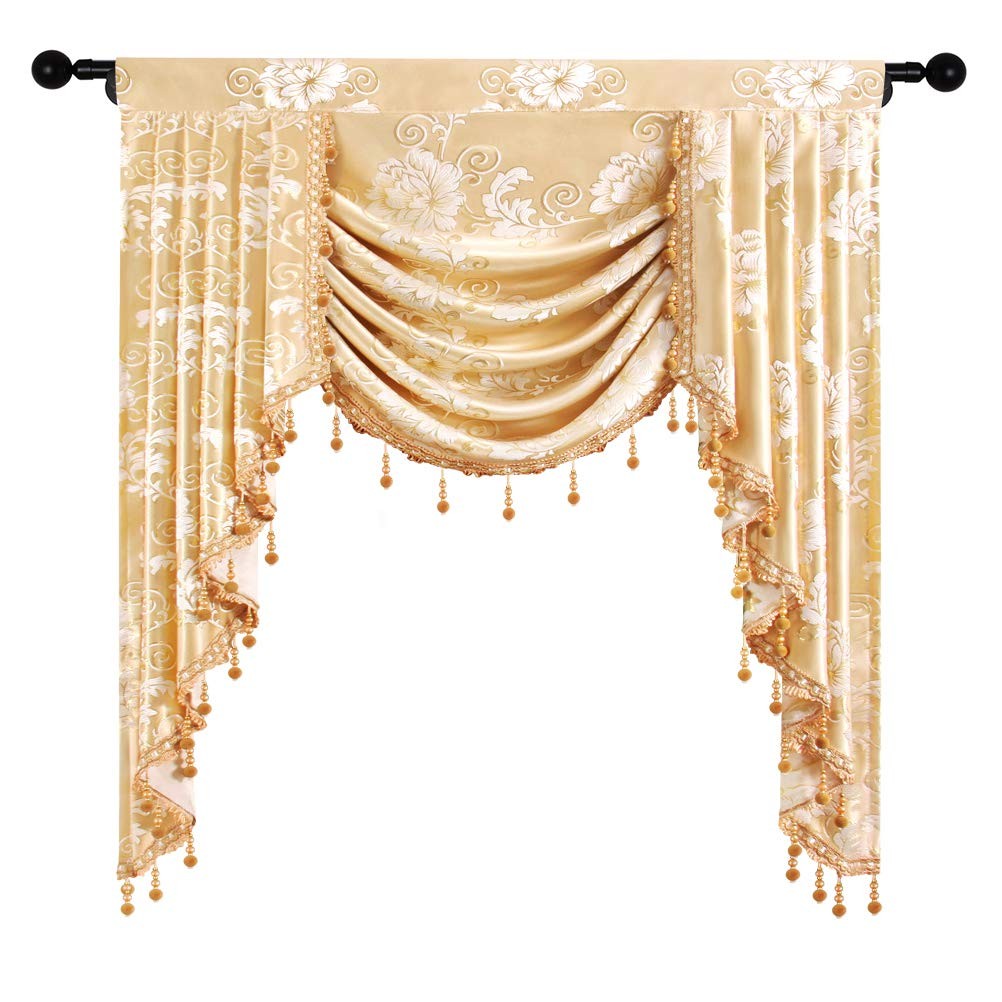 Elkca Jacquard Single Swag Waterfall Valance For Living Room Floral Curtain