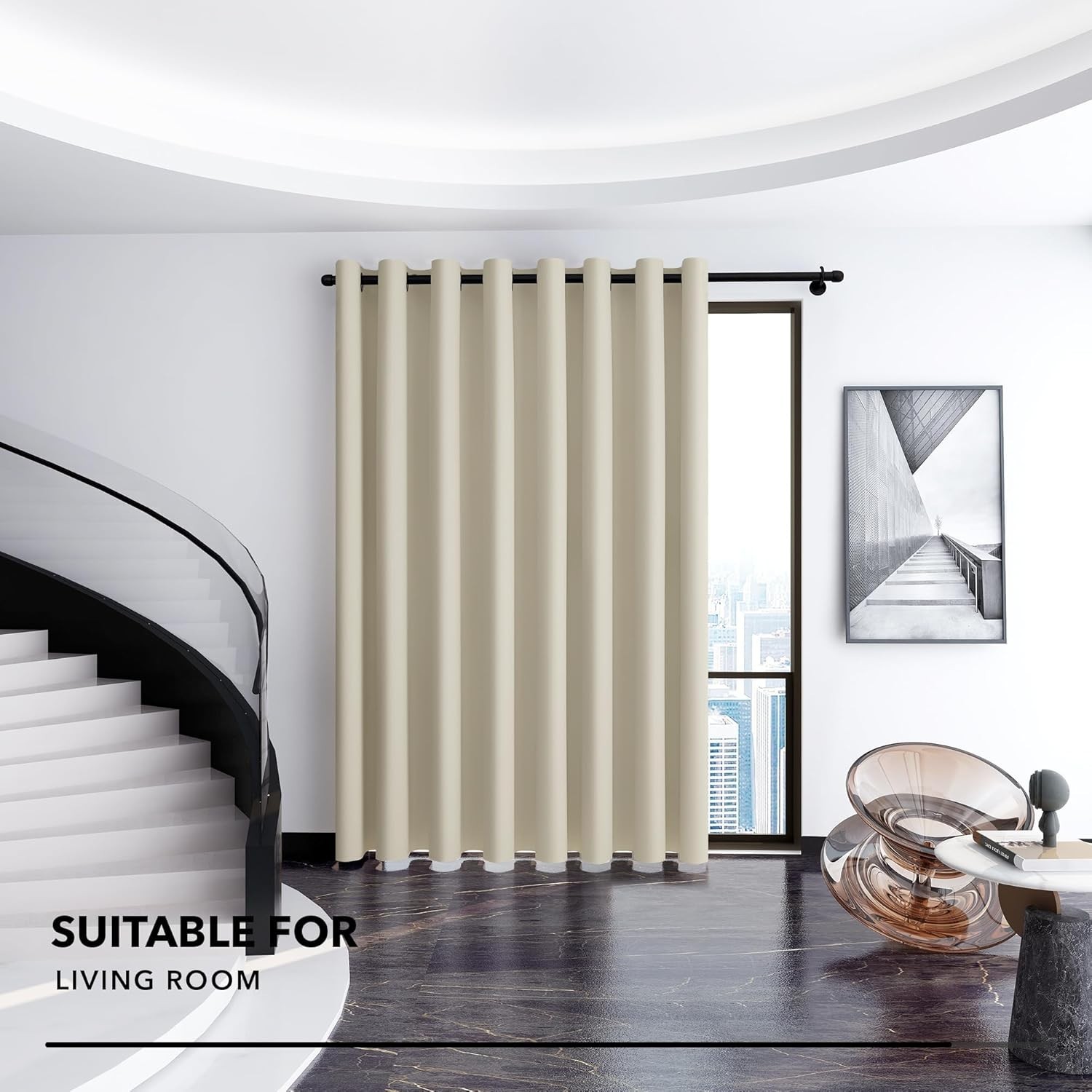 Noise-Reducing Light Beige Blackout Curtain – 100W x 84L for Ultimate Privacy
