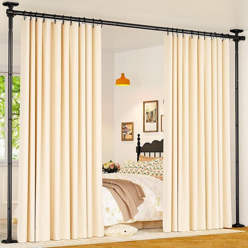 Adjustable Tension Mounted Room Divider Privacy Curtain Rod Easy Install New
