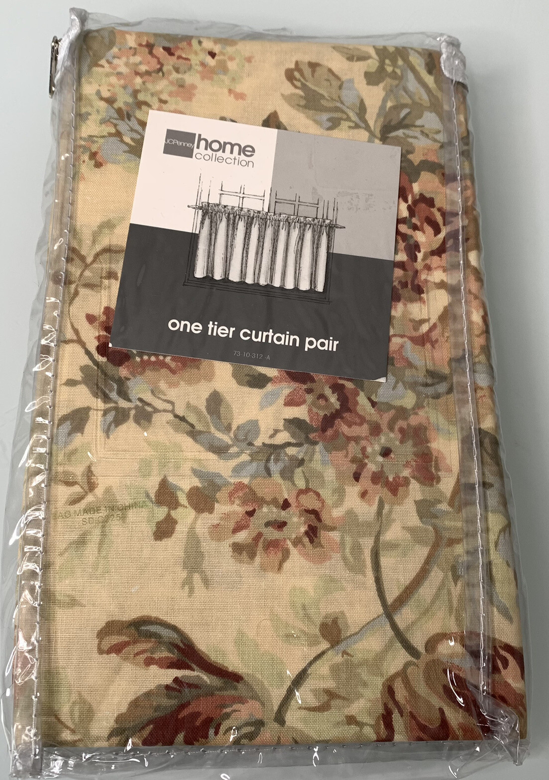 JC Penney Home Collection One Tier Curtain Pair Reese Floral Beige NIP New