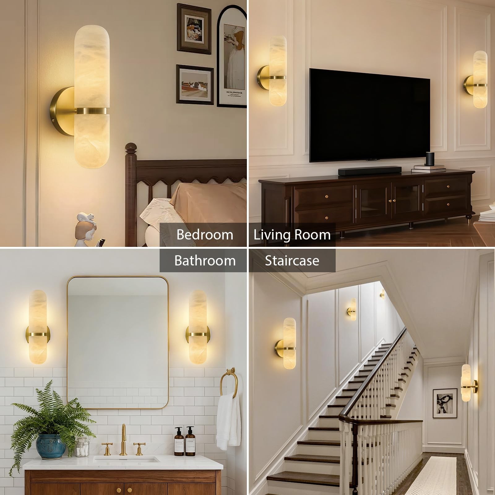 Natural Alabaster Brass Wall Sconce – Modern Luxury Spanish Stone Cylinder Sc…