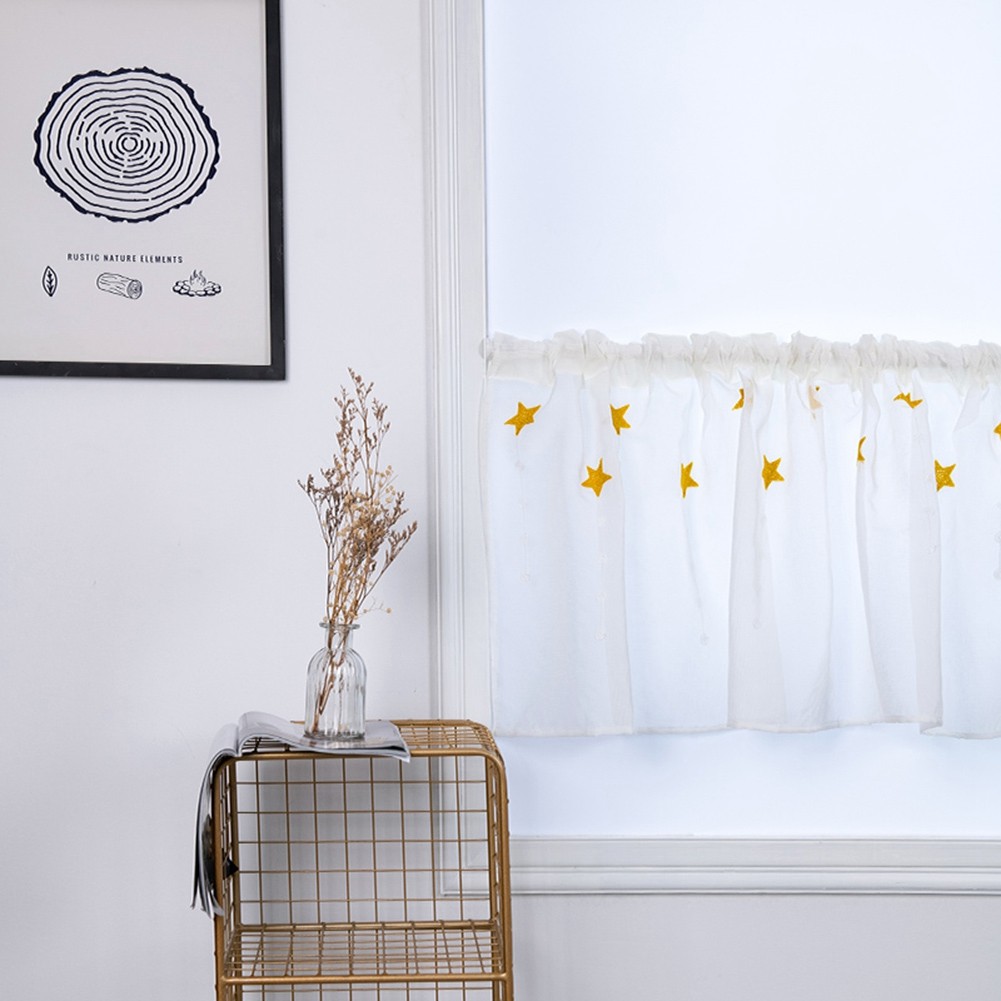 Kitchen Tiers Cabinet Embroidery Curtain Short Curtain Half Window