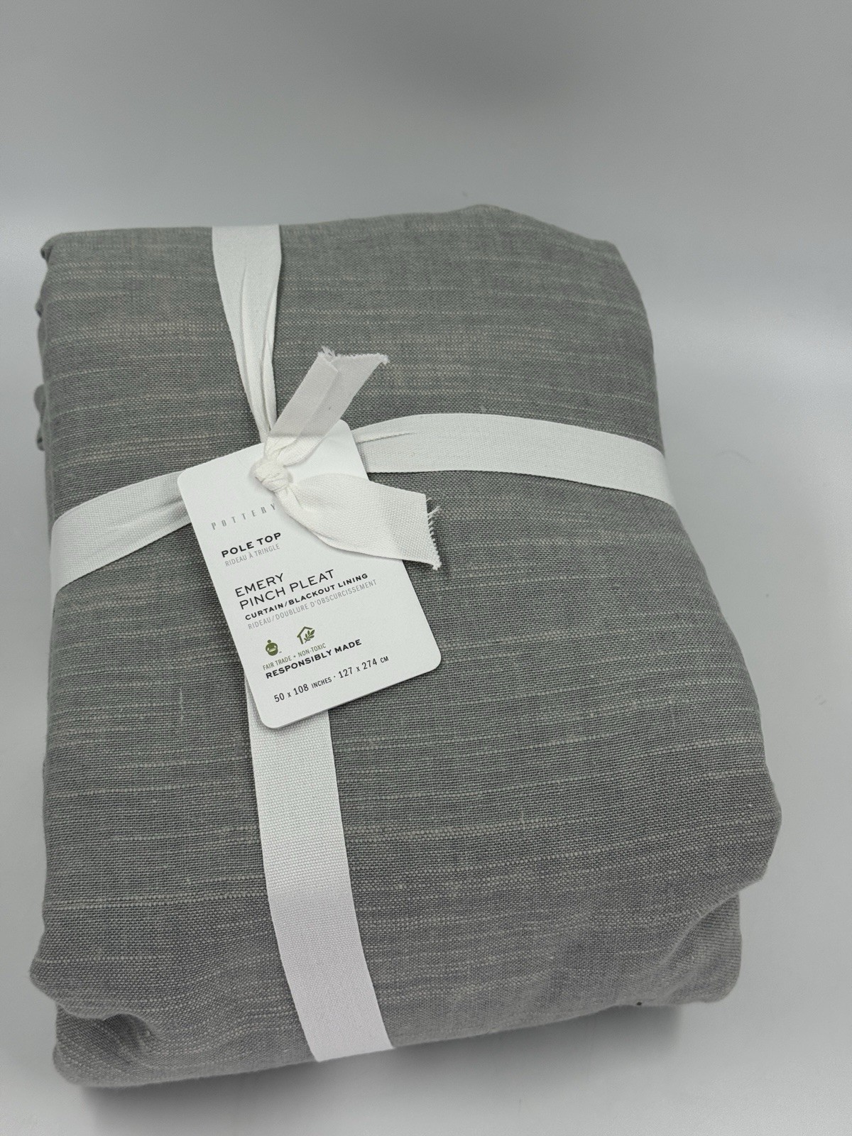 NWT Pottery Barn PINCH PLEAT Emery Linen Curtain 50×108, Blackout Mineral Blue