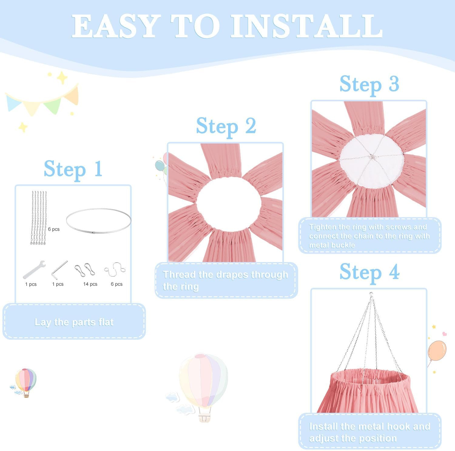 Dusty Rose Ceiling Drapes Kit for Weddings – 6 Pack Chiffon 5x10ft