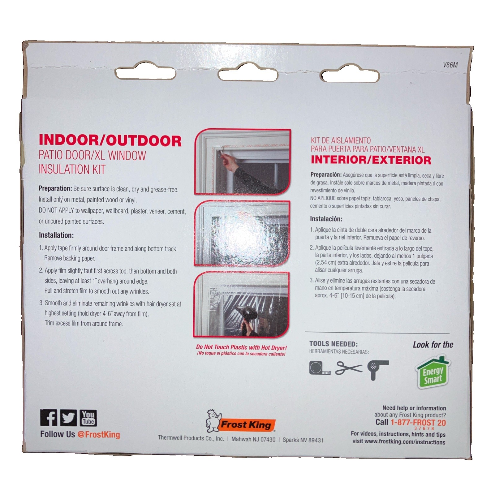 Premium 1.5m Heavy Duty 84″x120″ Patio Door XL Window Shrink Film Insulation Kit