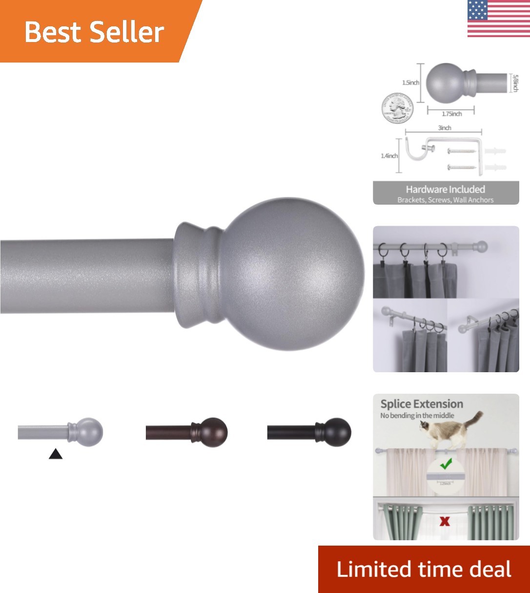 Modern 30-62 Inch Curtain Rod in Brushed Nickel – Rust-Resistant Steel Design