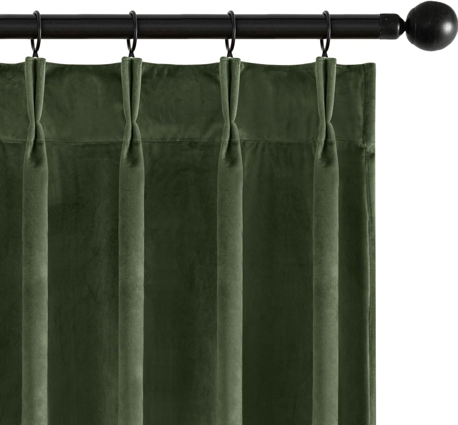 Olive Green Velvet Curtains 96 inches Long, Pinch Pleated Blackout Drapes with