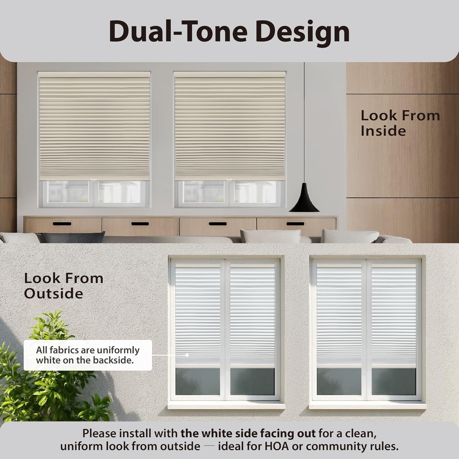 Cordless Blackout Cellular Shade 1.5in | Energy Saver | Ivory 64×33.5 in Outside