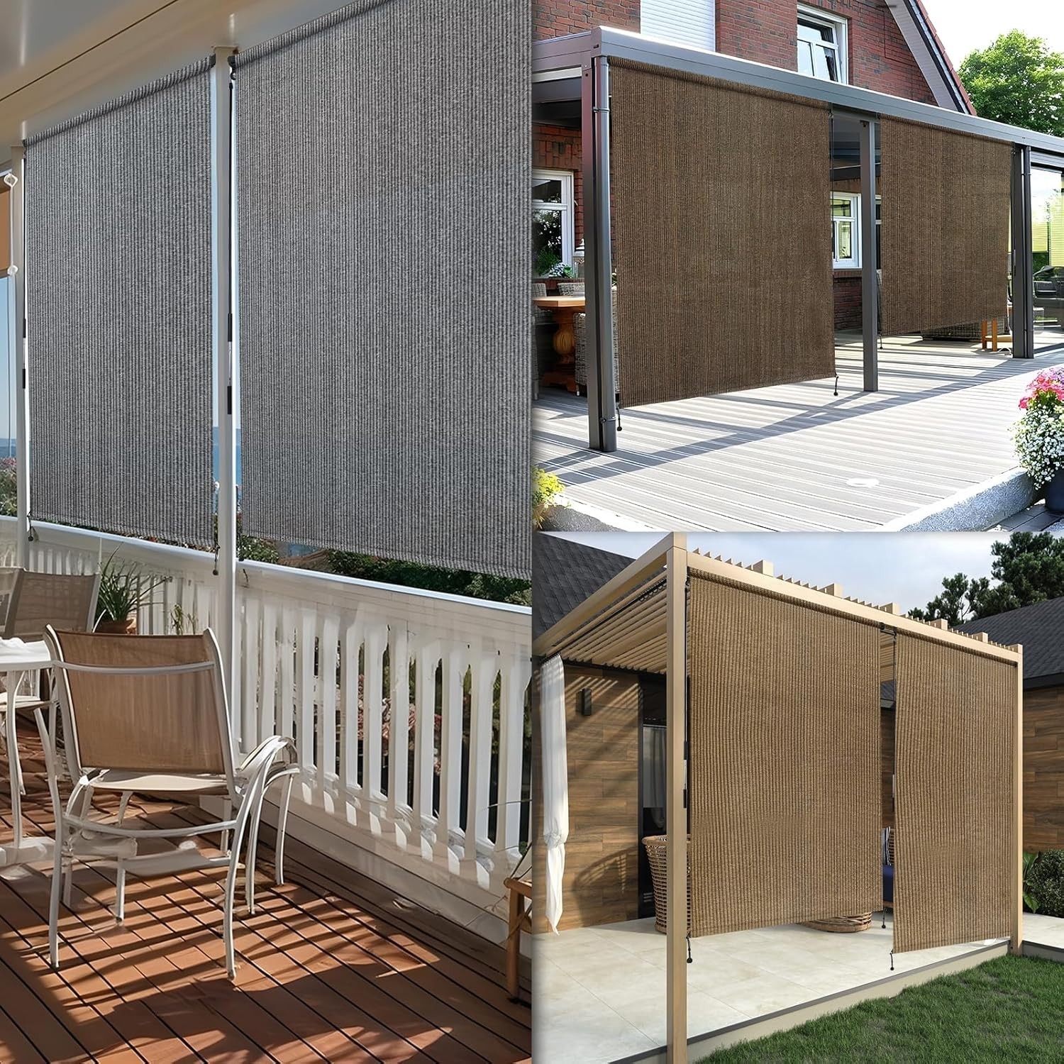 Outdoor Roller Shade 8×8 Mocha Patio Blinds Exterior Cordless UV Protection
