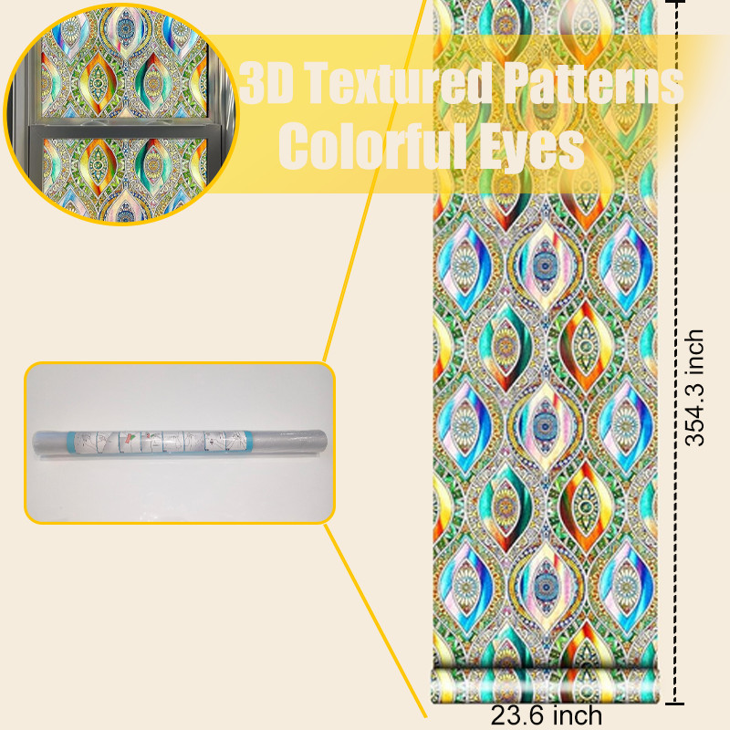3D Faux Frosted Colorful Eyes Window Film Static Cling For House Window Tint