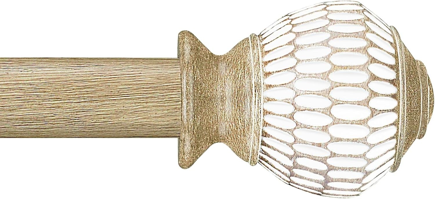Byondeth Wood Grain Curtain Rod 16-144 Inch Leaf Pattern Finials