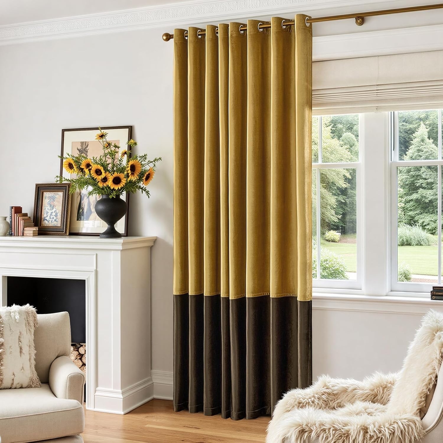 Cortinas de terciopelo marrón dorado de 213 cm (84 pulgadas), elegantes y modern