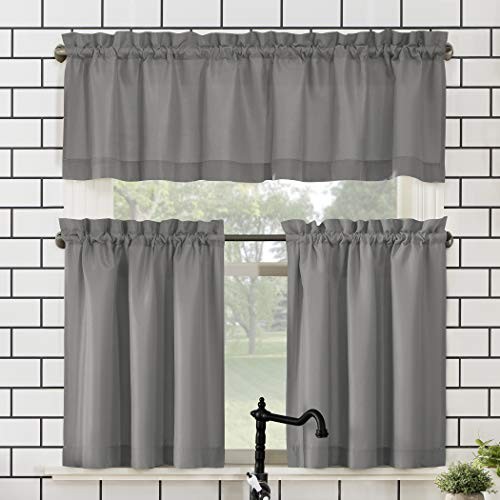 Martine Microfiber Semi-Sheer Rod Pocket Kitchen 45″W x 54″L (Pack of 3) Grey