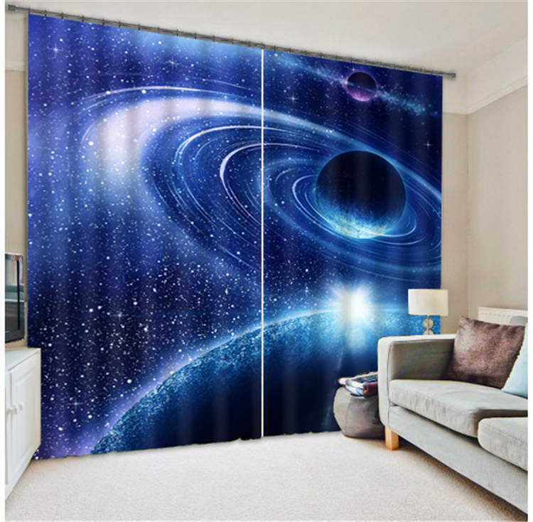 Blue Unique Galaxy 3D Customize Blockout Photo Curtains Print Home Window Decor