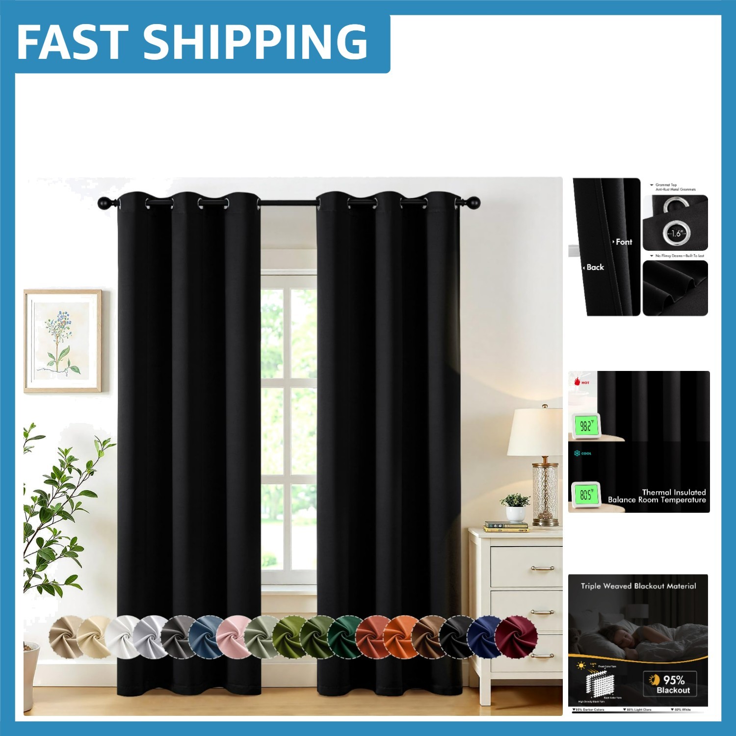 Elegant Blackout Curtains 40×84 Inches – Thermal Insulated Noise Reducing Drapes