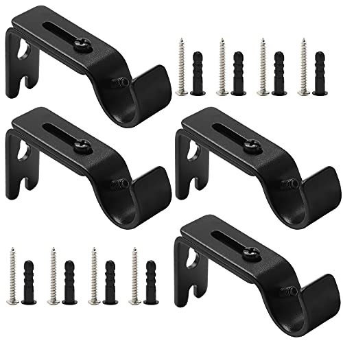 4 Pcs Heavy Duty Adjustable Curtain Rod Brackets, 5/8 to 3/4 3/4″-4pcs Black