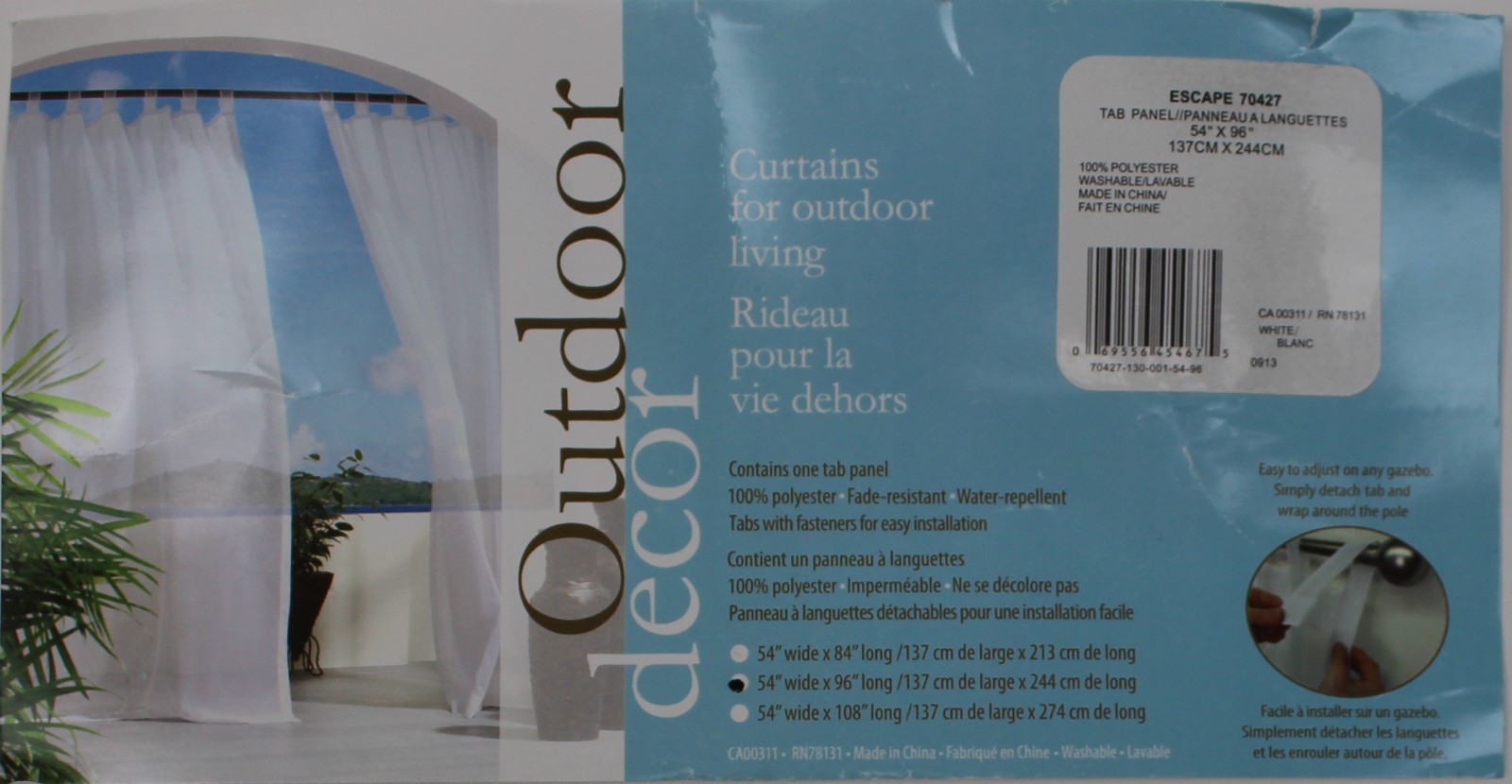 Outdoor Decor Escapes White Indoor/Outdoor Grommet Top Window Sheer 54×96 NIP