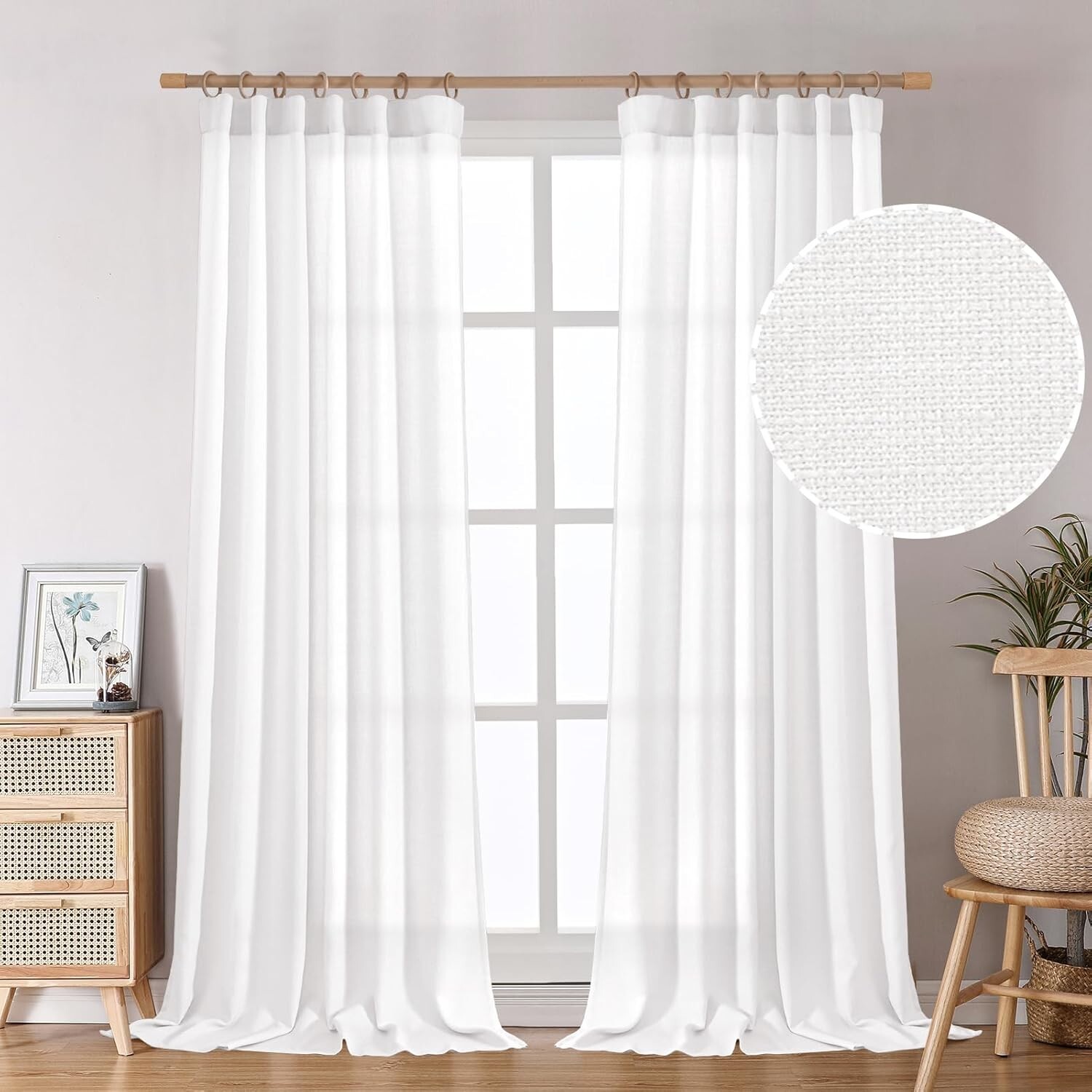 Pack of Two (2) BGment: Extra Long Flax Linen Window Drapes (52″ x 120″) White