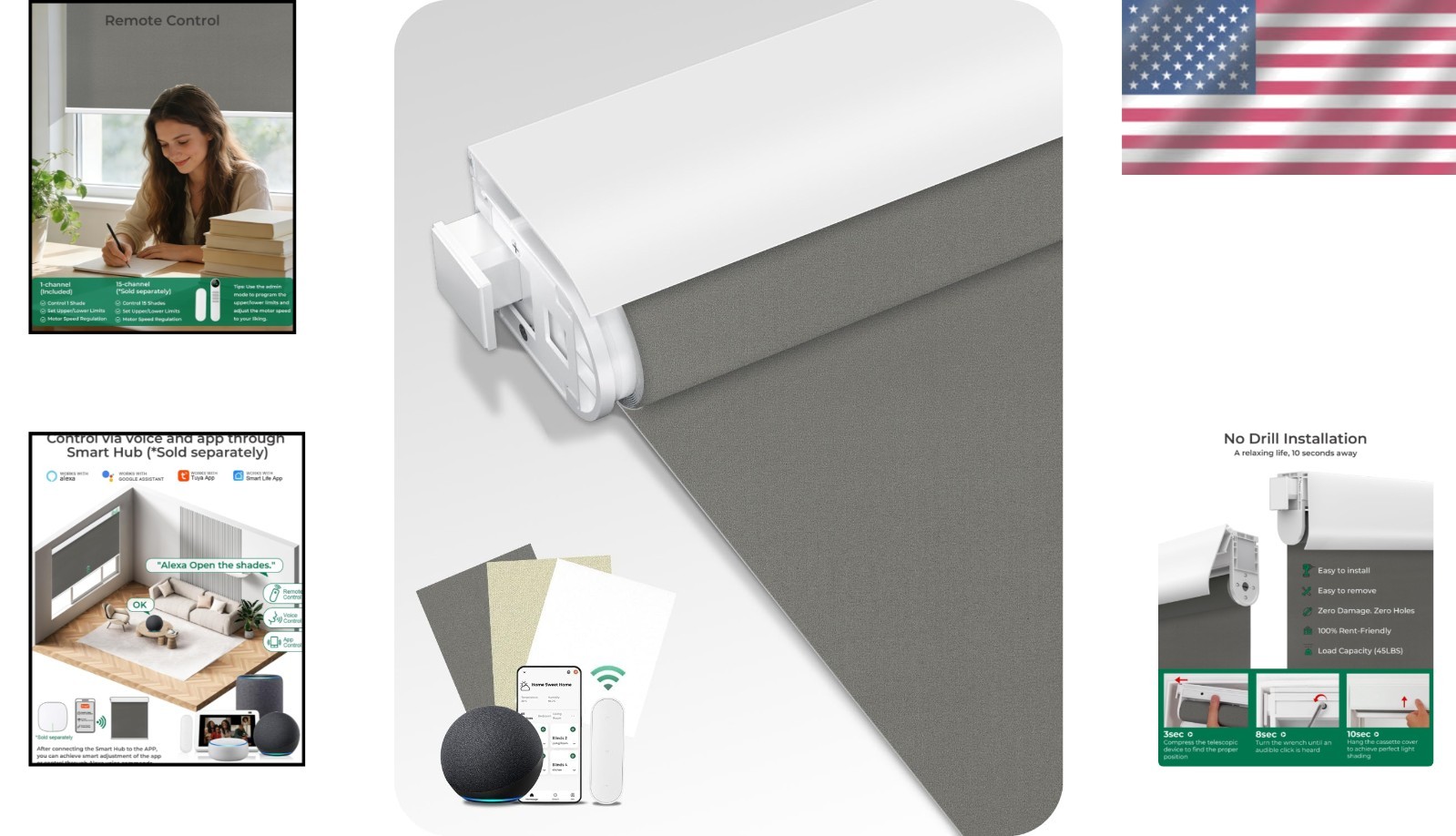 Smart Electric Blinds – Remote Control, 100% Blackout, Smoky Gray 22×72