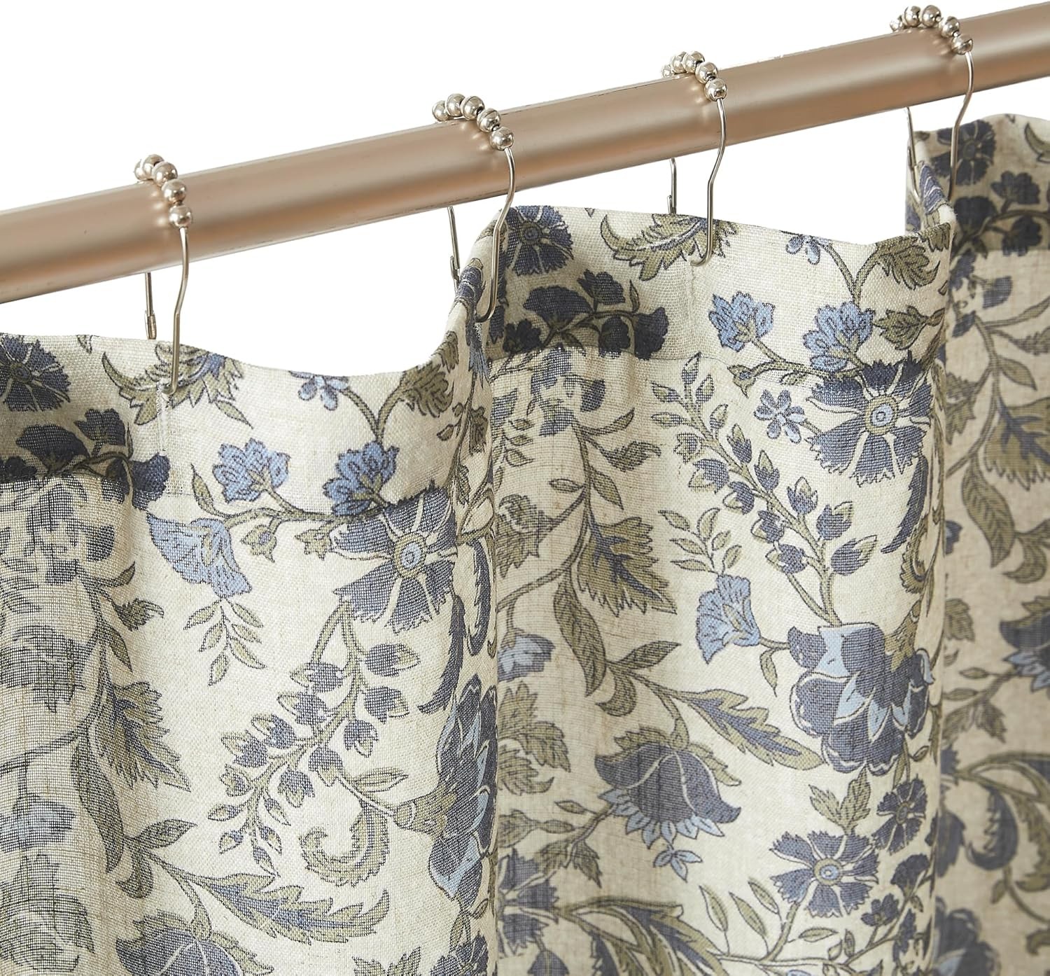 Lillian Block Print Linen Textured Shower Curtain Single 72″ W x 72″ L Blue &