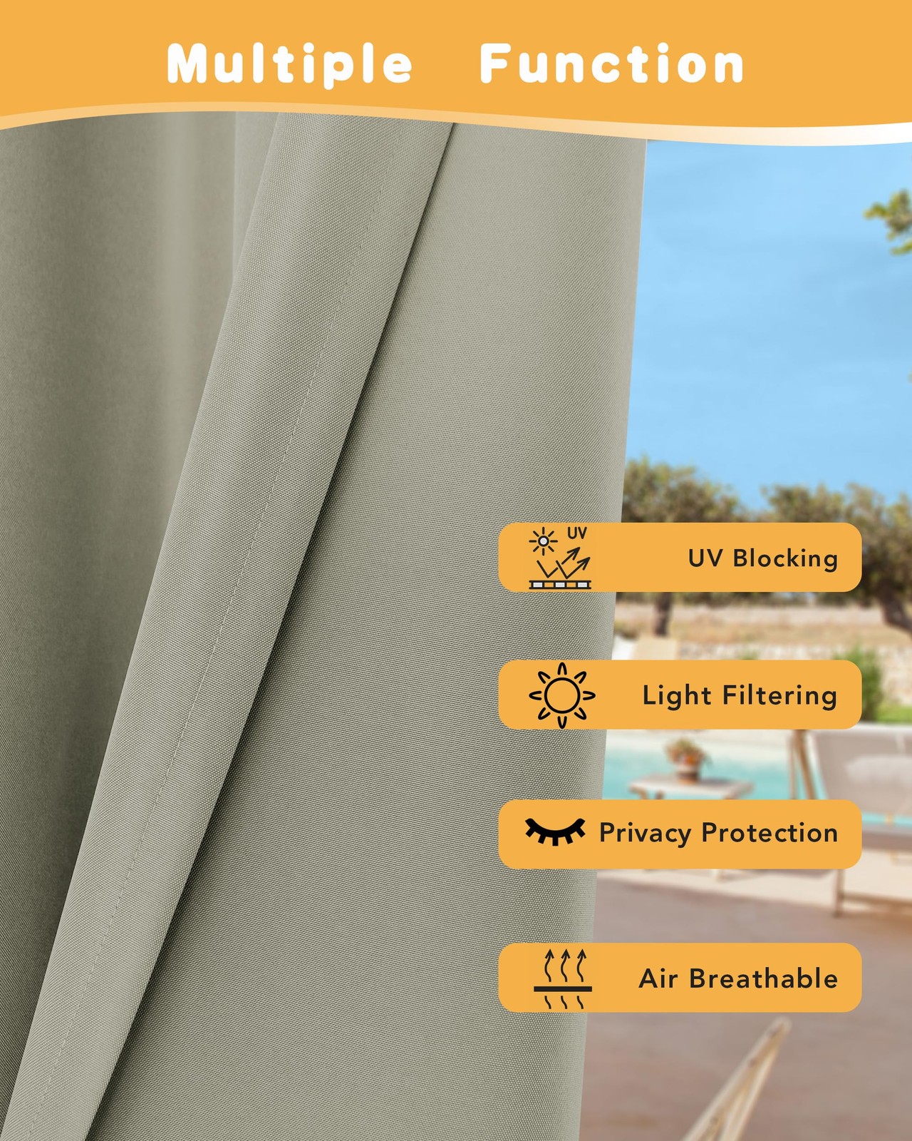 Outdoor Curtains for Patio Waterproof, 4 Panels – 54 x 95 Inch – Privacy Prot…