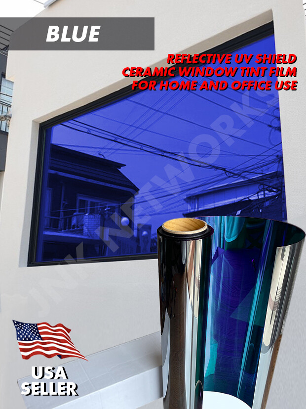 One Way Mirror Reflective Color UV Window Tint Film Home and Office (Blue)