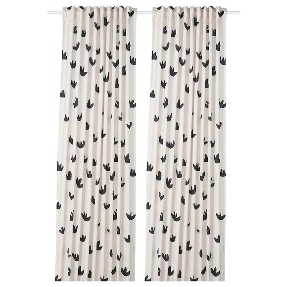 IKEA NACKROSMOTT Curtains 57×98″ 1 pair Beige & Black Abstract Print 100% Cotton