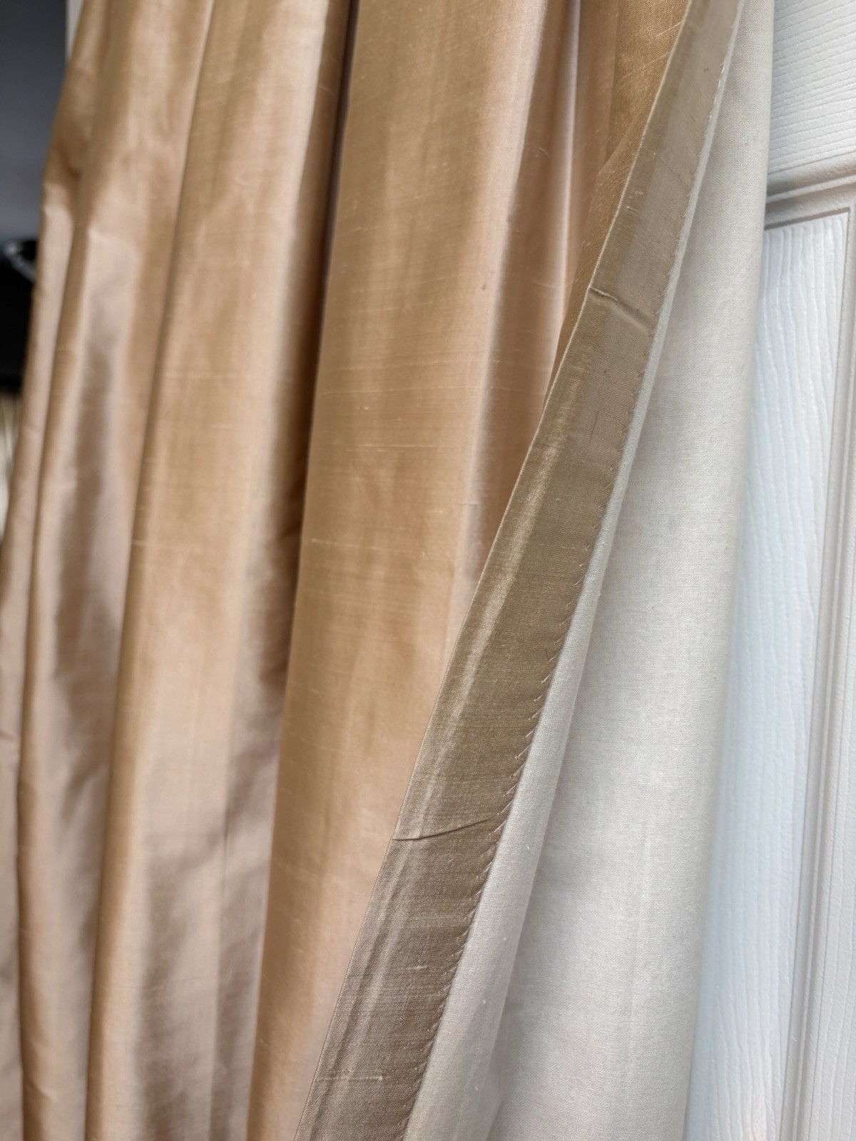Pair Thai Silk Gold Interlined Pleat Top Curtains Drapes Panels 25”x96” EUC!