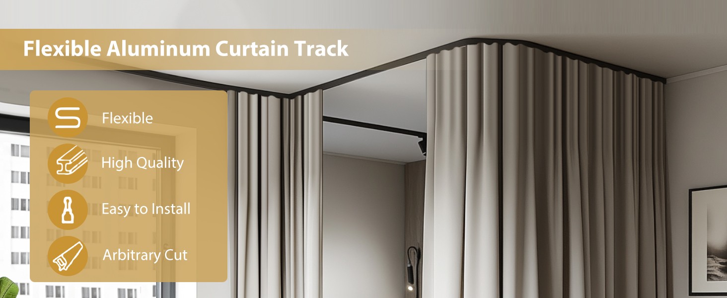Bendable Ceiling Curtain Track Ceilings Mount or Wall Mounted Heavy-Duty Room
