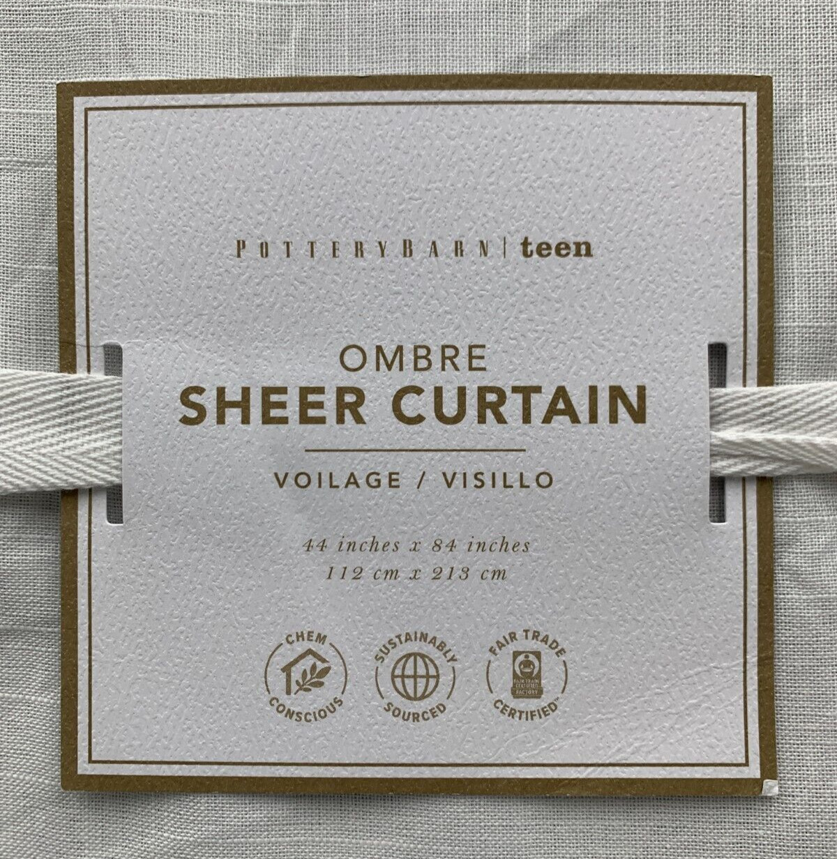 Pottery Barn Teen Ombre Sheer Cotton Curtain White Purple 44 x 84 in #N53