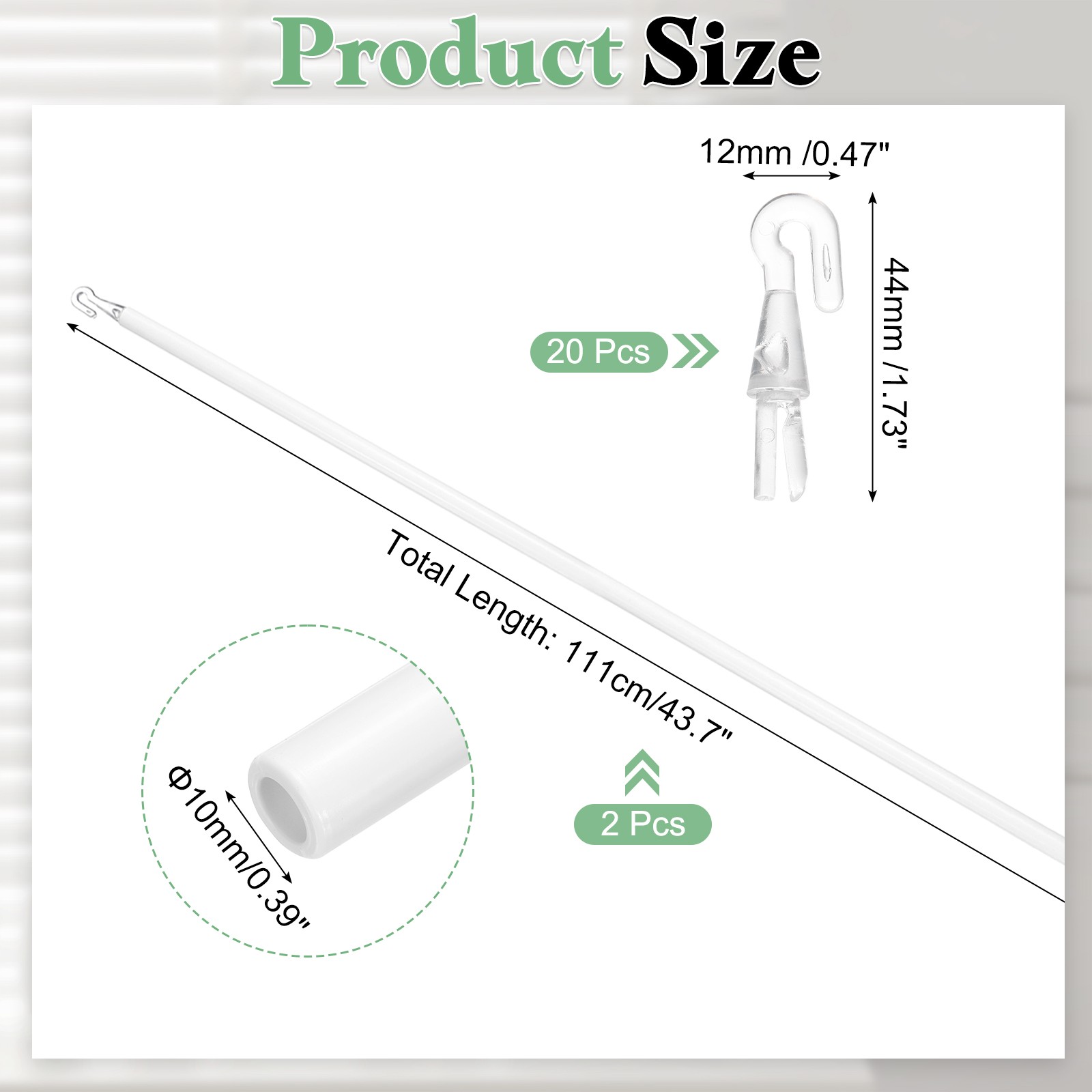 2Pcs 46″ Blinds Wand Replacement Combinable Blinds Tilt Wand with Hook White