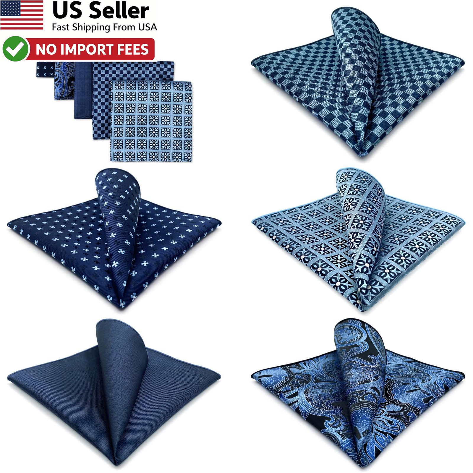 SHLAX&WING Assorted 5 Pieces Mens Silk Pocket Squares Handkerchiefs Set Lot