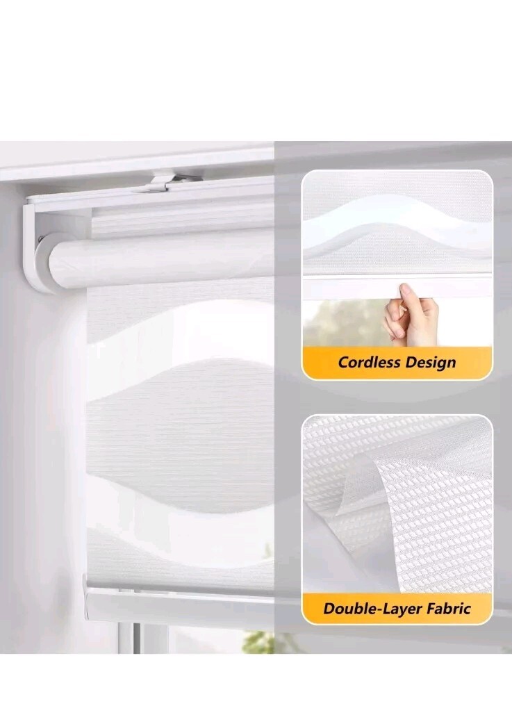 LazBlinds Cordless Dual Layer Zebra Blinds for Windows, Light Filtering Priva…